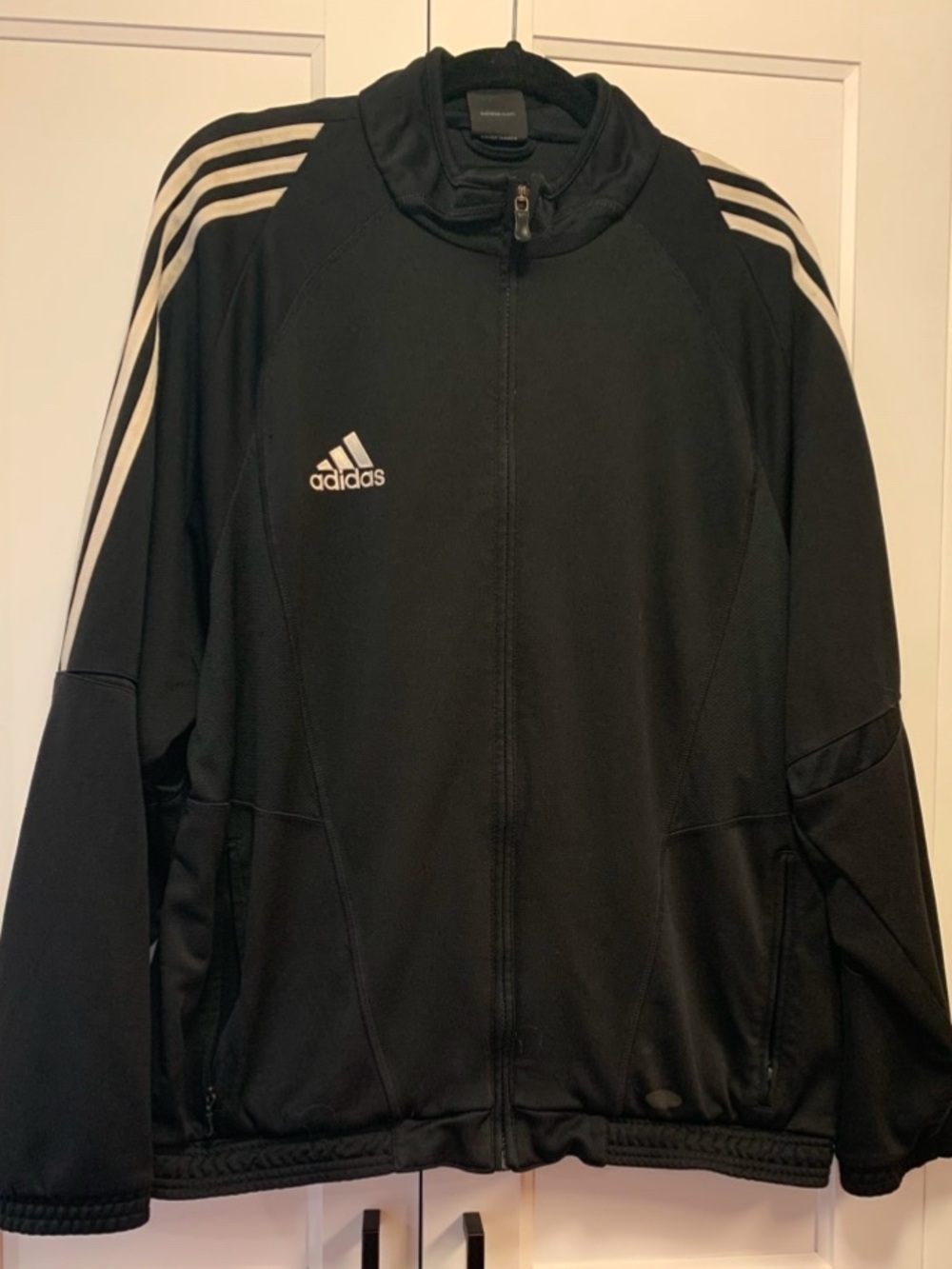 Vintage Adidas Track Jacket Mens Large Black Full Zip 3 Stripe Embroidered Logo